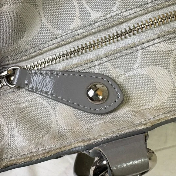 COACH F19042 Patent Leather Canvas Jacquard Logo Monogram Tote Bag Purse - Picture 11 of 16